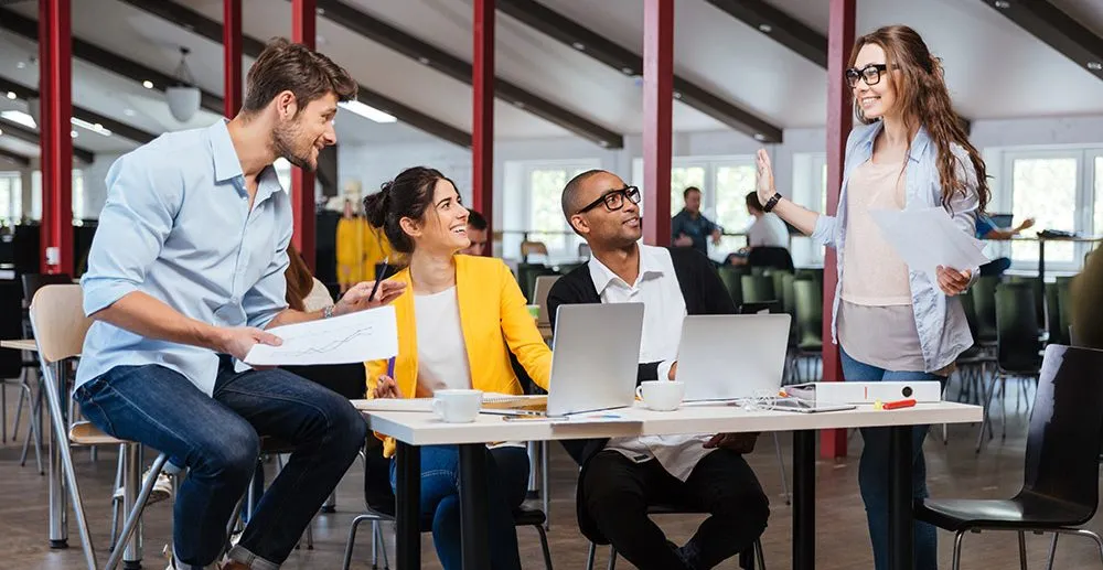 Business team collaborating in a modern office