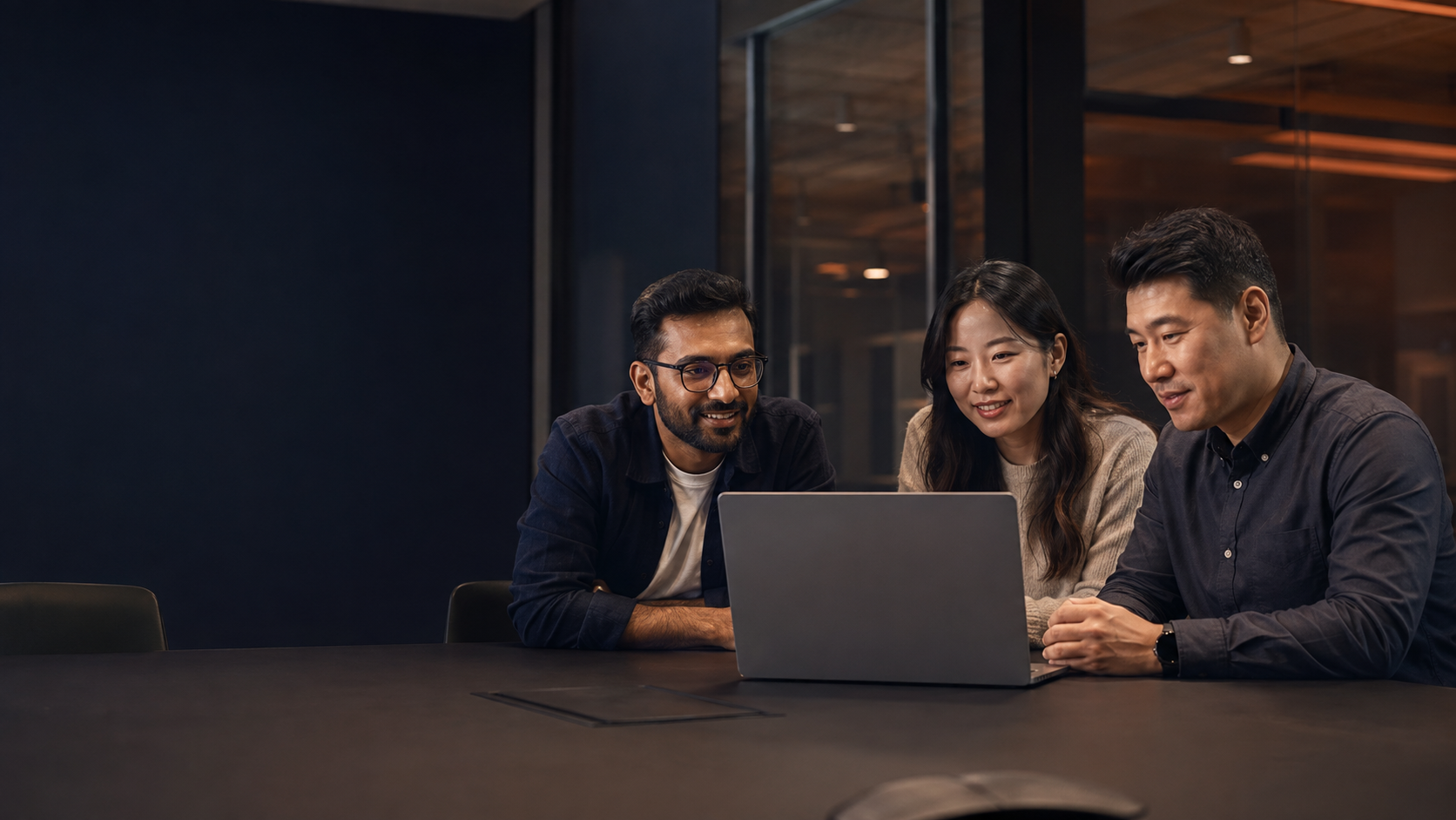 Modern technology team collaborating in a business office
