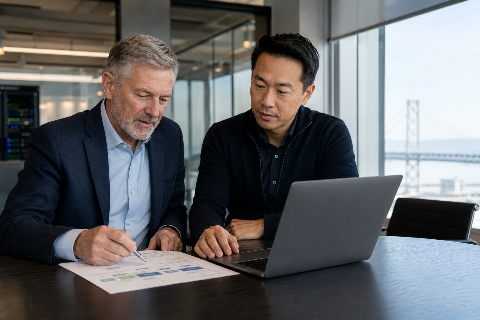 Technology advisor reviewing an IT strategy with a business leader