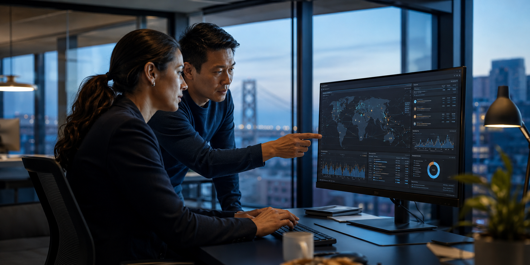 Cybersecurity professionals reviewing security activity