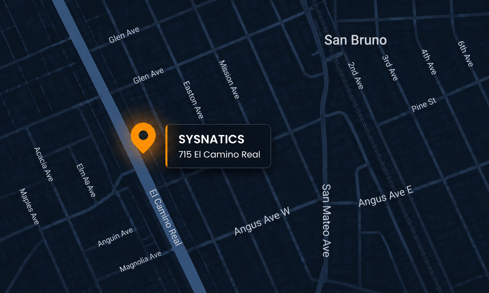 Map showing Sysnatics headquarters at 715 El Camino Real in San Bruno