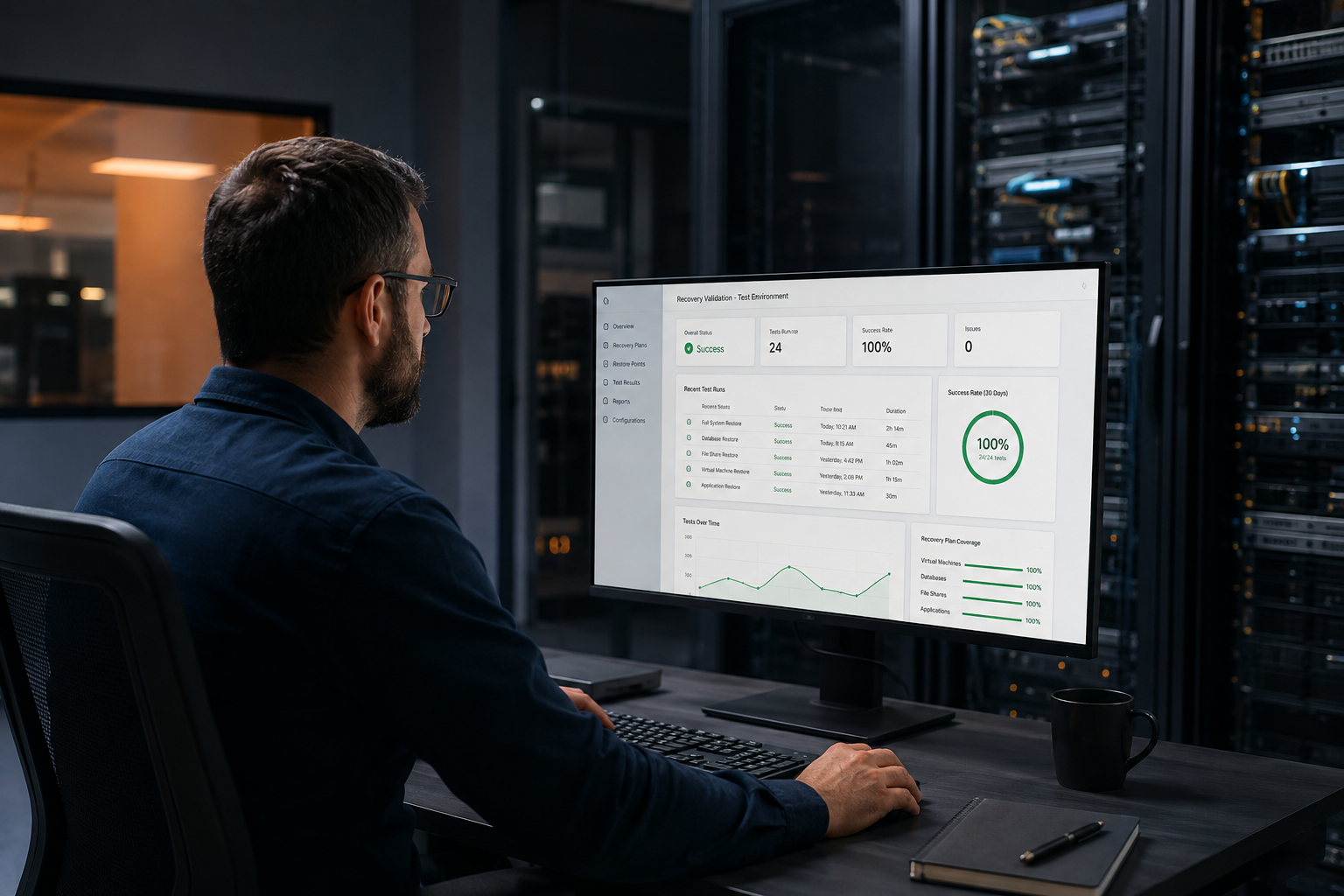 IT professional validating a disaster recovery test