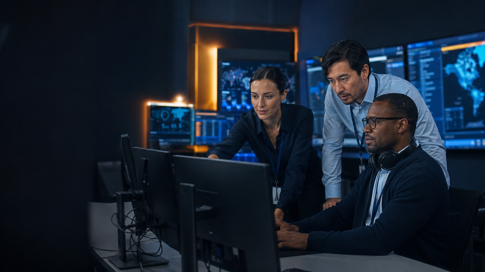 Sysnatics support engineers working in a network operations center
